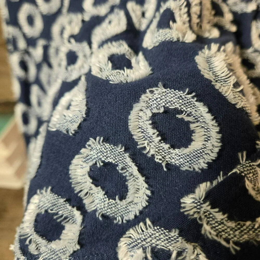 Maeve Anthropologie Lisanne Textured Navy Ivory Tunic Dress Sz S Frayed Circles - Picture 11 of 15